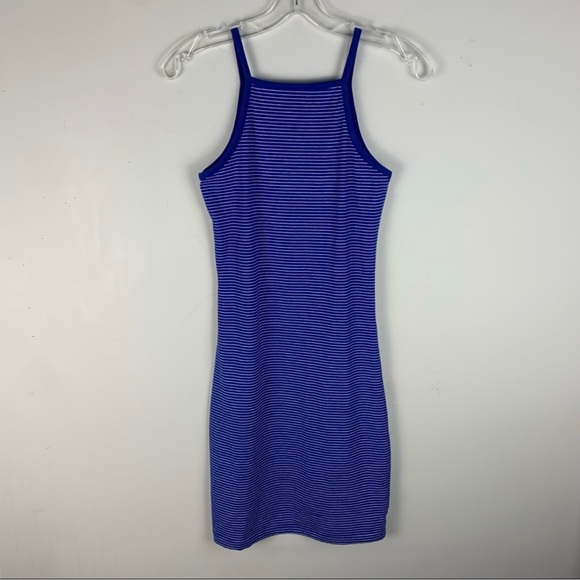 Cotton On Royal Blue Pinstripe High Halter Neck Bodycon Dress - Picture 2 of 5